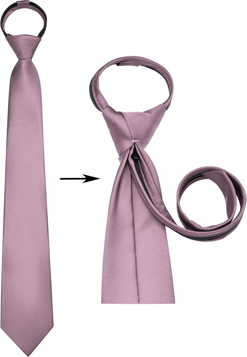 Branduce 3.15"（8cm） Mens Solid Satin Tie Pre-tied Adjustable Zipper Necktie for Business and Wedding - Image 3